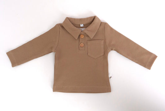 Longsleeve polo rib Taupe
