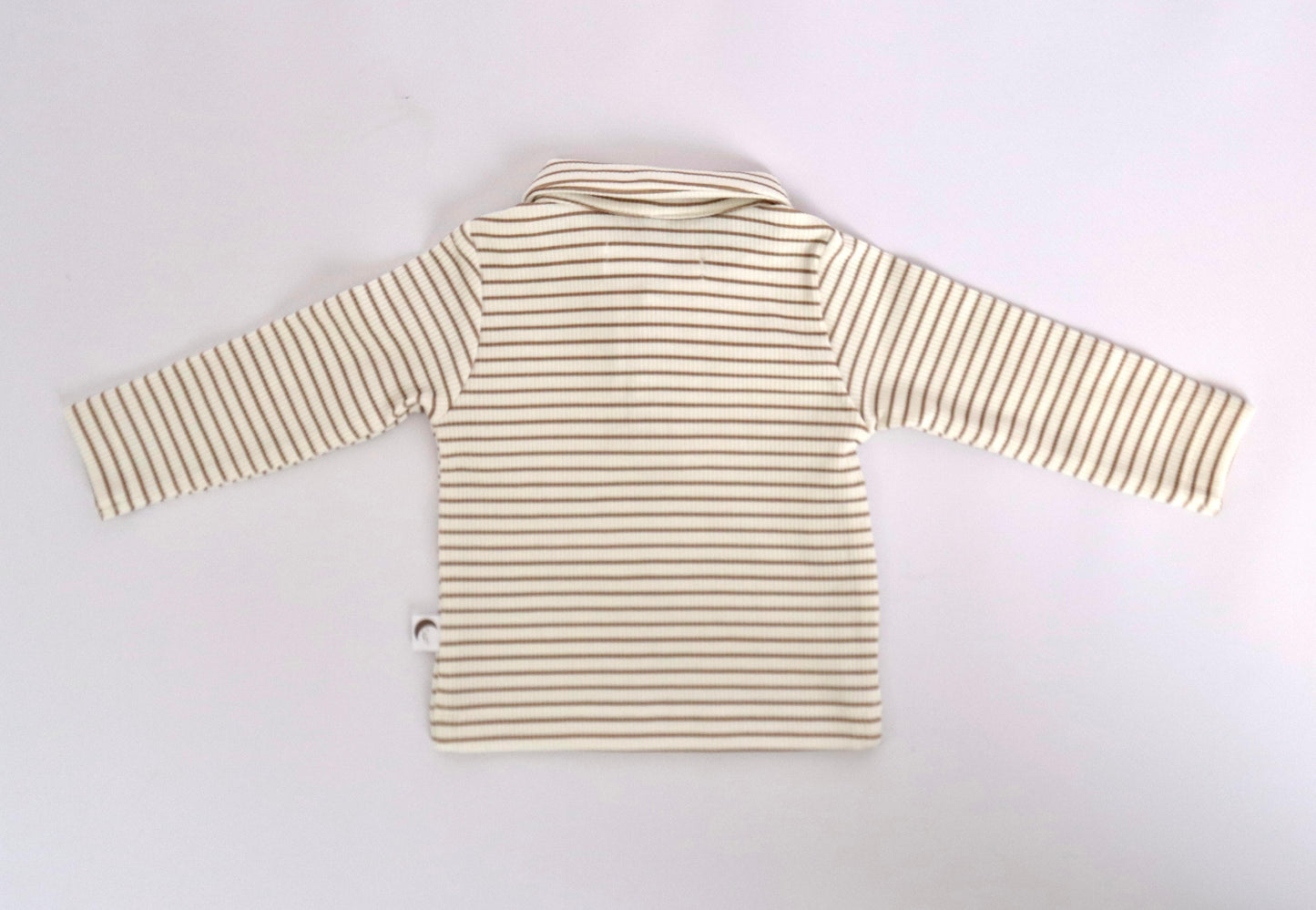 Longsleeve polo rib streepjes Taupe