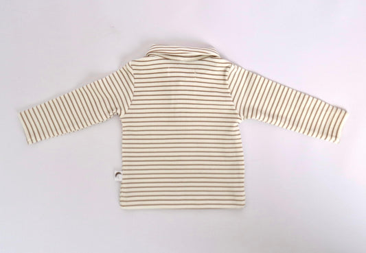Longsleeve polo rib streepjes Taupe