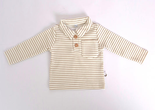 Longsleeve polo rib streepjes Taupe