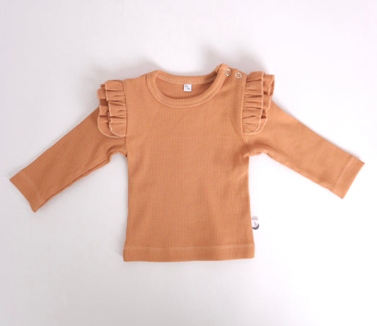 Longsleeve ruffle rib Perzik